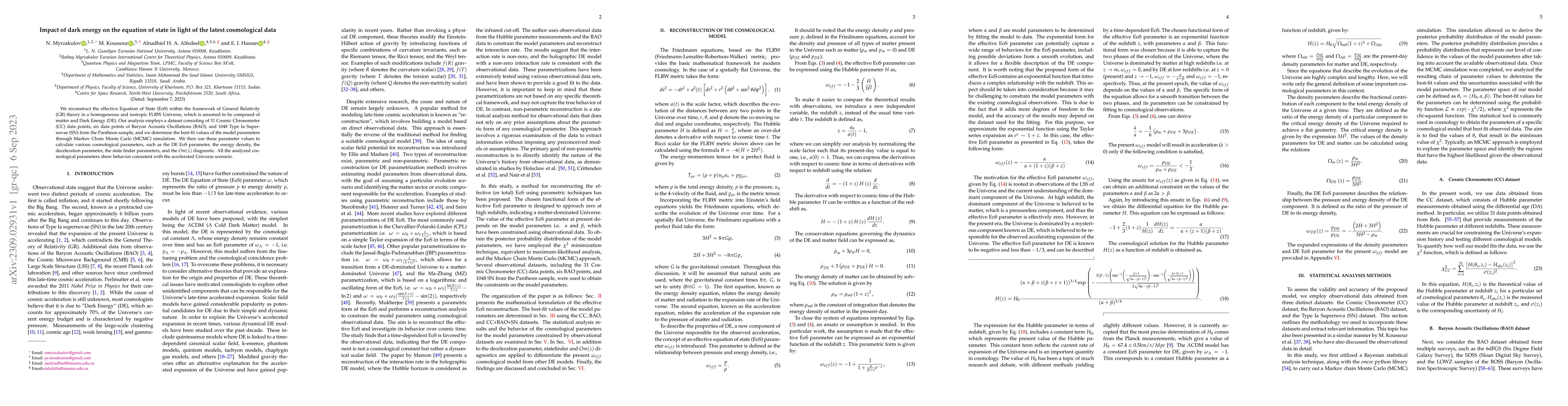 Thumbnail for Impact of dark energy on the equation of state in light of the latest
  cosmological data