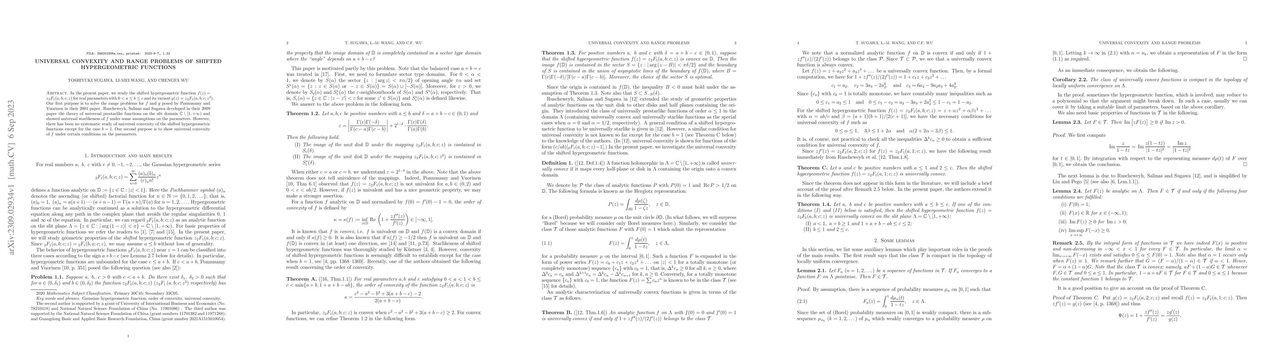 Thumbnail for Universal convexity and range problems of shifted hypergeometric
  functions