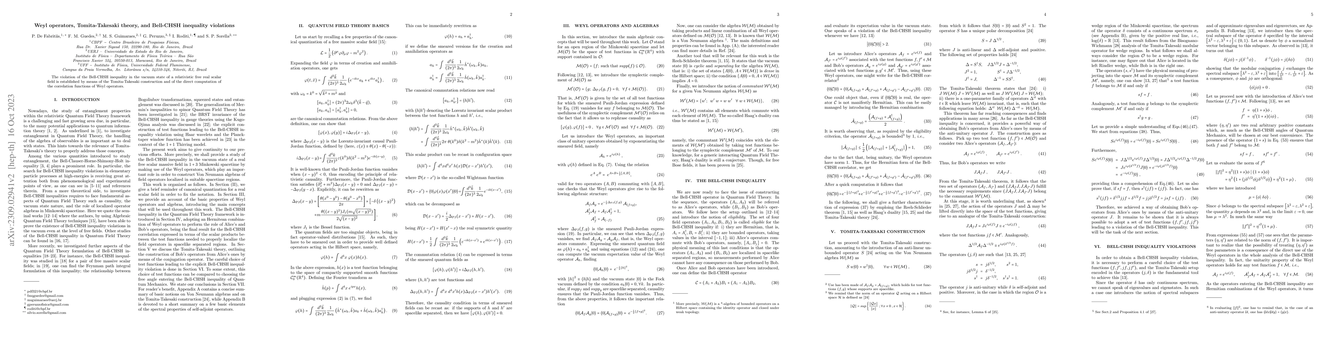 Thumbnail for Weyl operators, Tomita-Takesaki theory, and
  Bell-Clauser-Horne-Shimony-Holt inequality violations