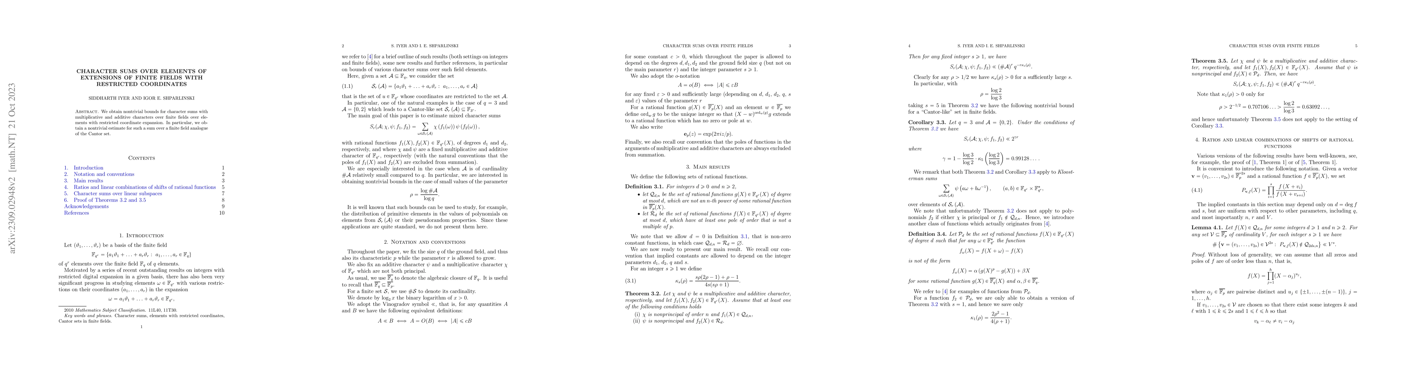 Thumbnail for Character sums over elements of extensions of finite fields with
  restricted coordinates