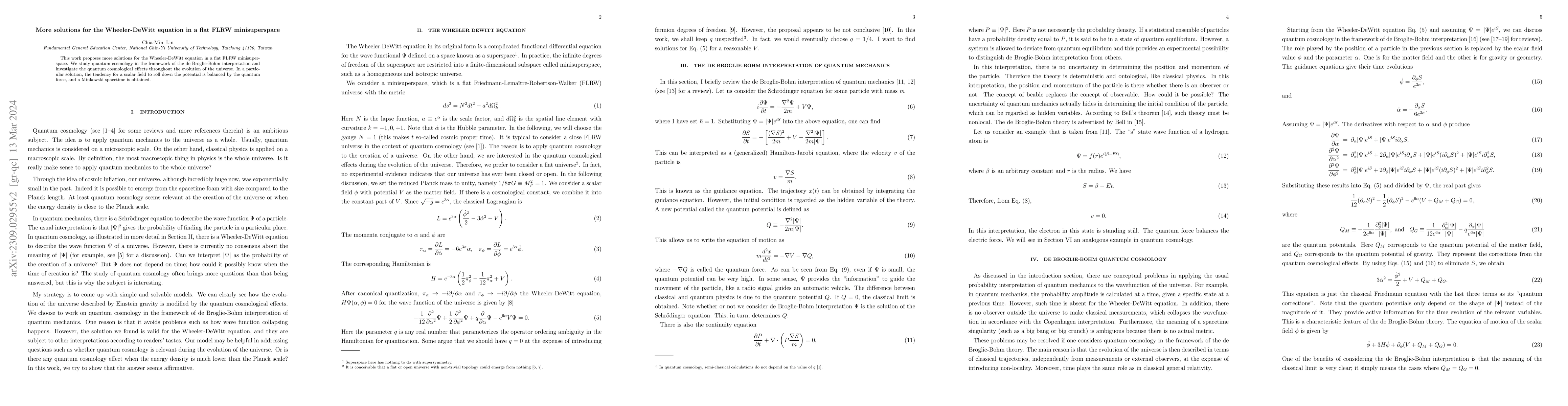 Thumbnail for More solutions for the Wheeler-DeWitt equation in a flat FLRW
  minisuperspace