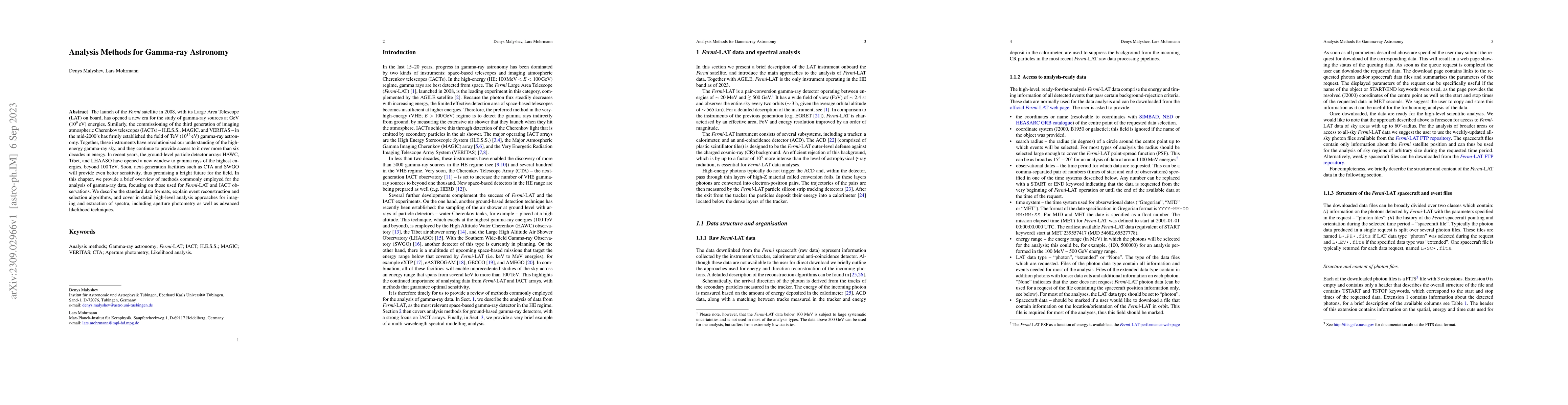Thumbnail for Analysis Methods for Gamma-ray Astronomy