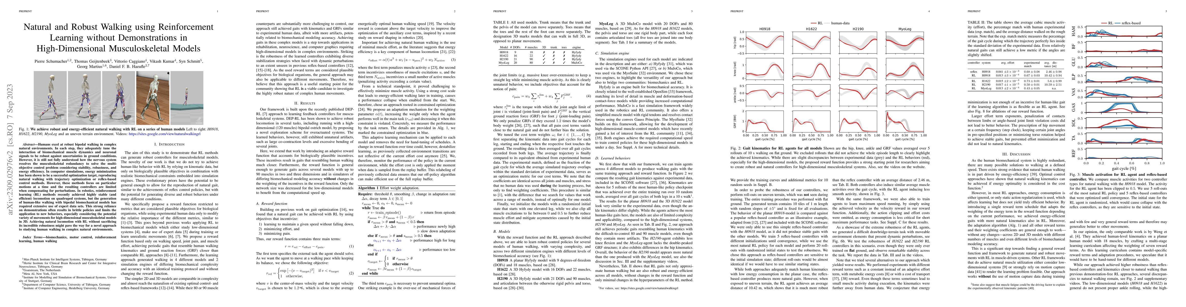 Thumbnail for Natural and Robust Walking using Reinforcement Learning without
  Demonstrations in High-Dimensional Musculoskeletal Models