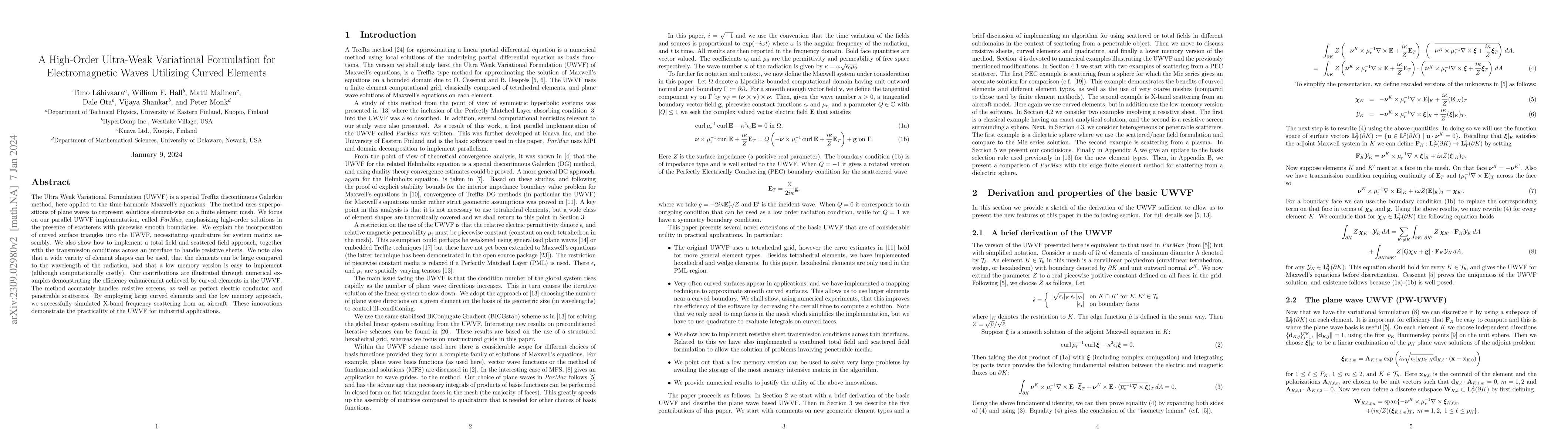 Thumbnail for A High-Order Ultra-Weak Variational Formulation for Electromagnetic
  Waves Utilizing Curved Elements