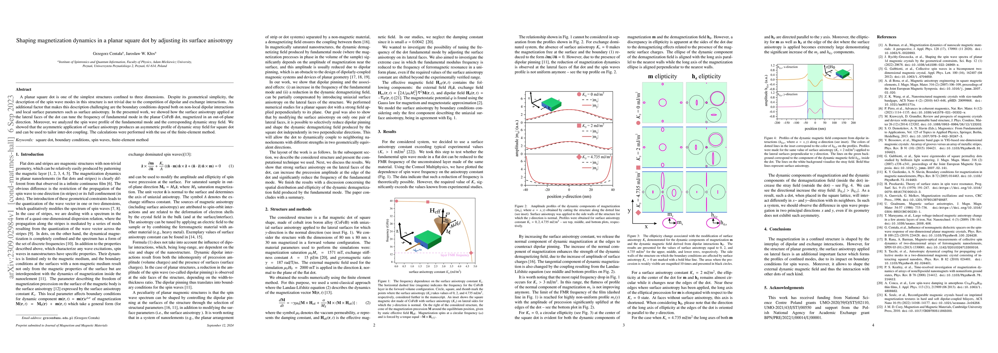 Thumbnail for Shaping magnetization dynamics in a planar square dot by adjusting its
  surface anisotropy