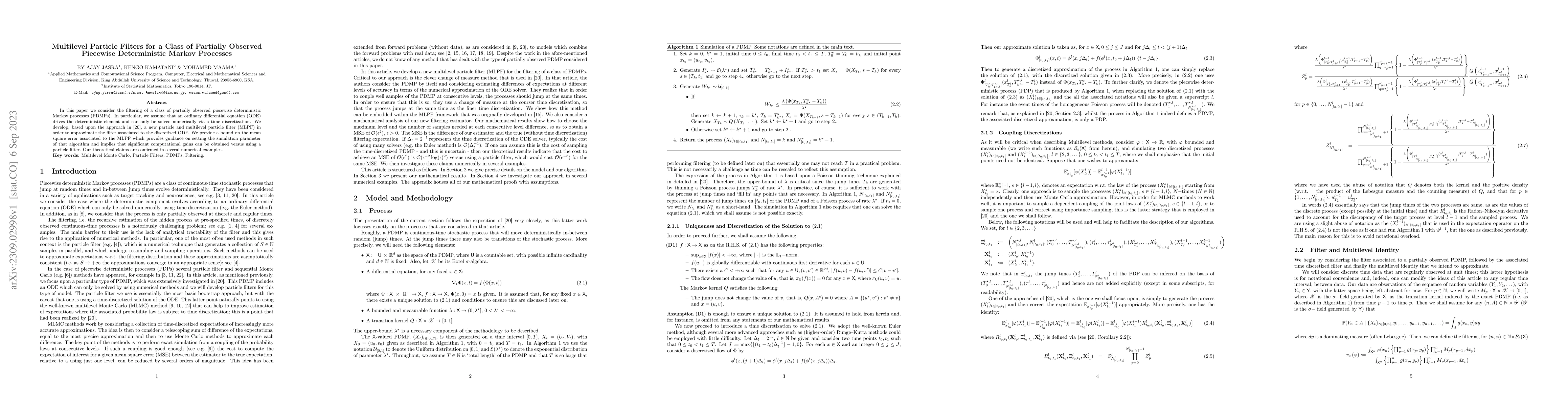 Thumbnail for Multilevel Particle Filters for a Class of Partially Observed Piecewise
  Deterministic Markov Processes