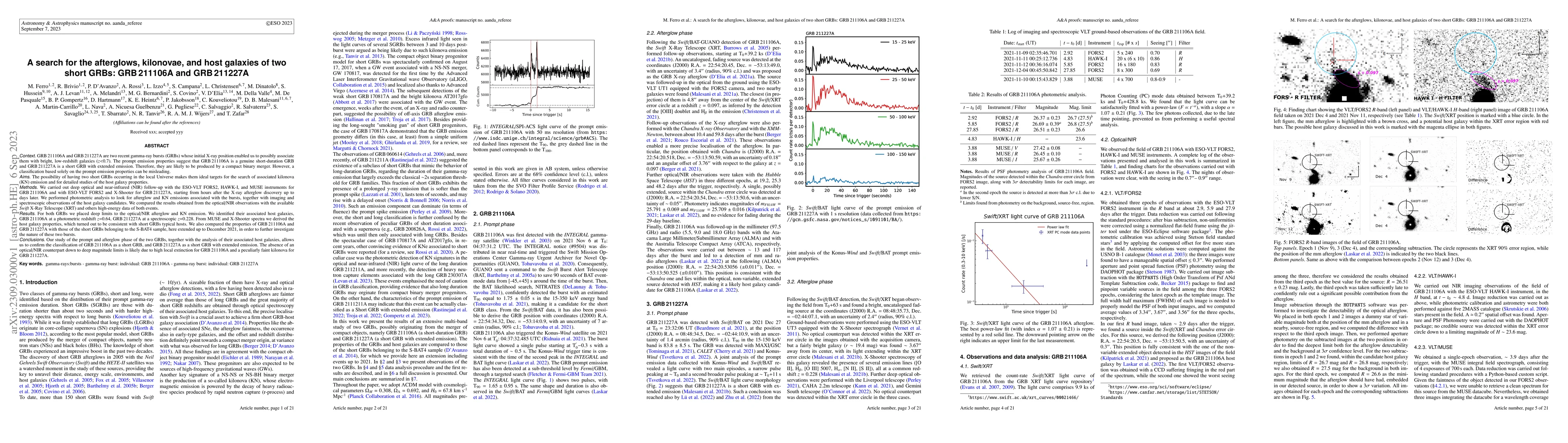 Thumbnail for A search for the afterglows, kilonovae, and host galaxies of two short
  GRBs: GRB 211106A and GRB 211227A