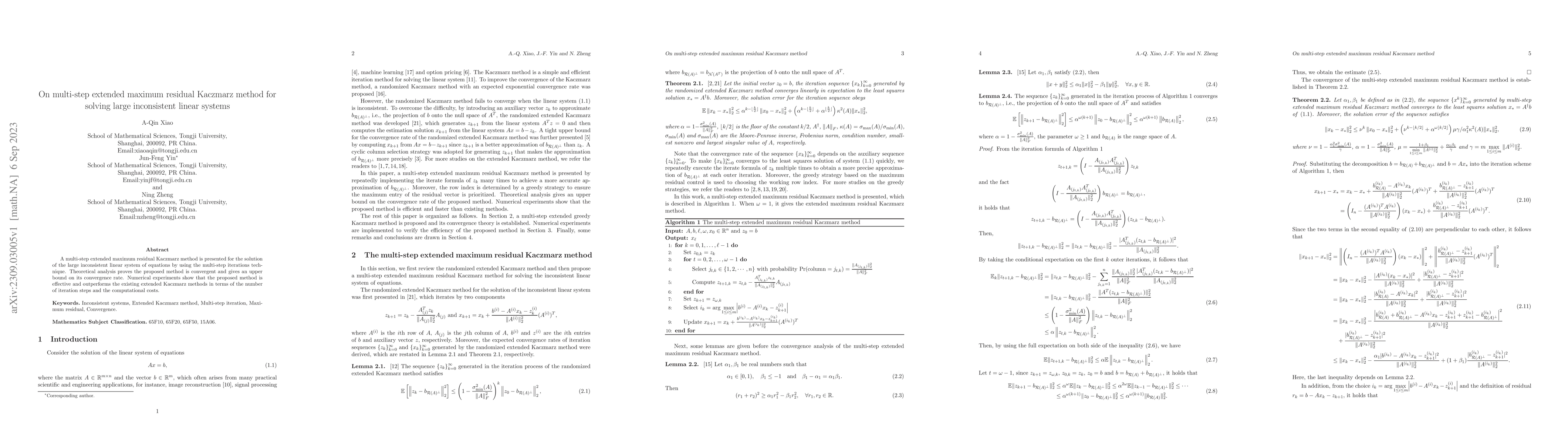 Thumbnail for On multi-step extended maximum residual Kaczmarz method for solving
  large inconsistent linear systems