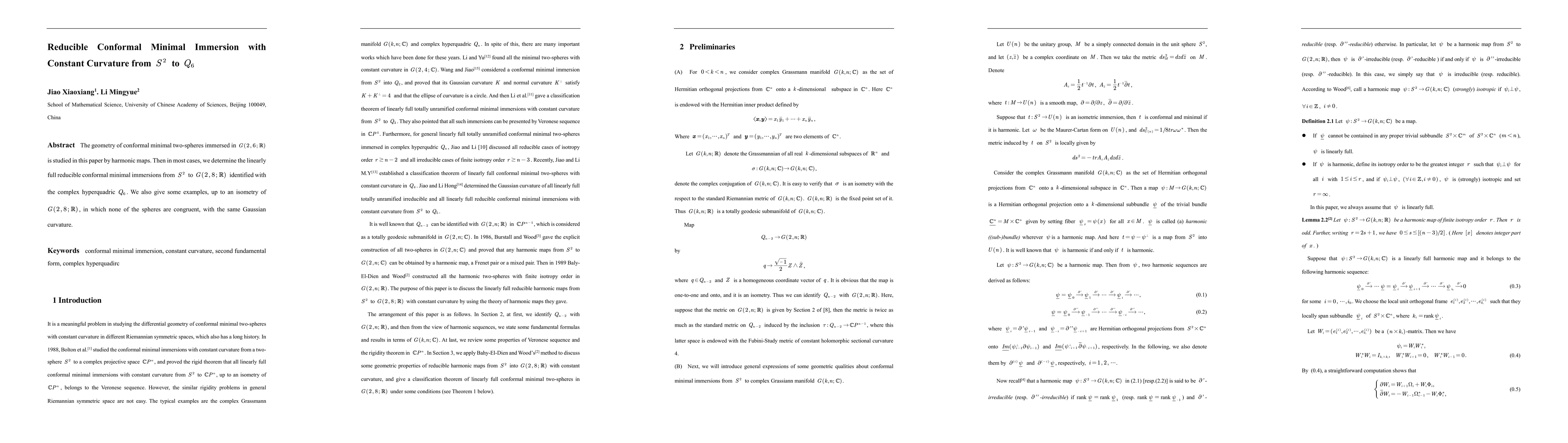 Thumbnail for Reducible Conformal Minimal Immersion with Constant Curvature from S^2
  to Q_6