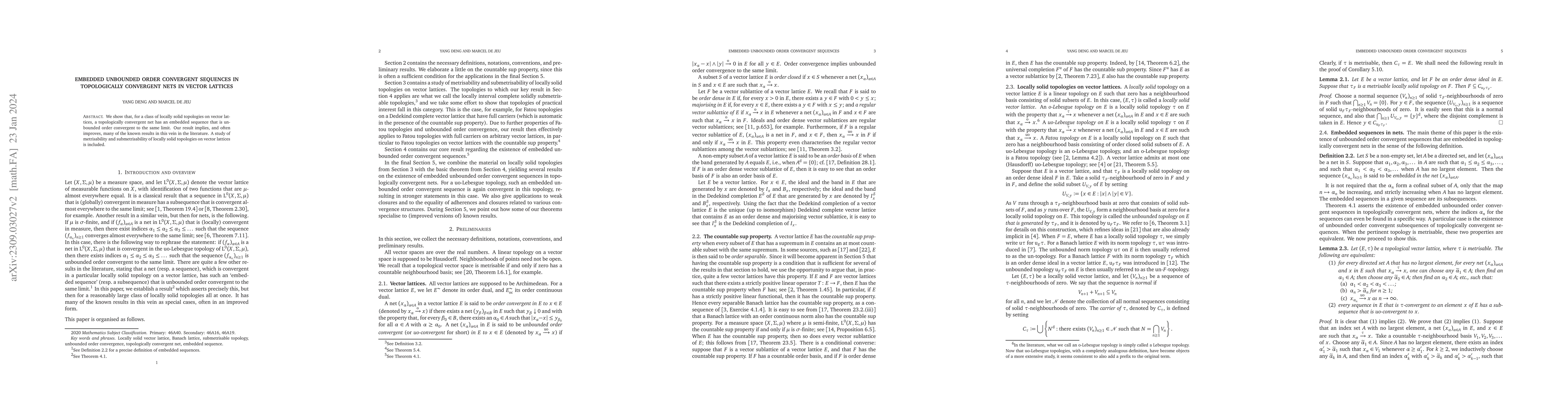 Thumbnail for Embedded unbounded order convergent sequences in topologically
  convergent nets in vector lattices