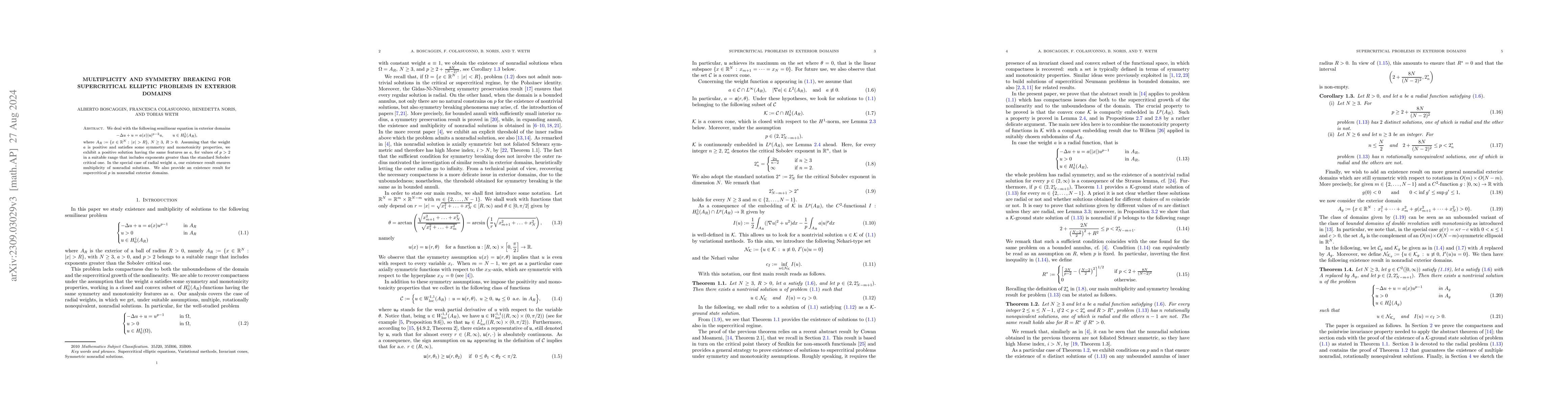 Thumbnail for Multiplicity and symmetry breaking for supercritical elliptic problems
  in exterior domains