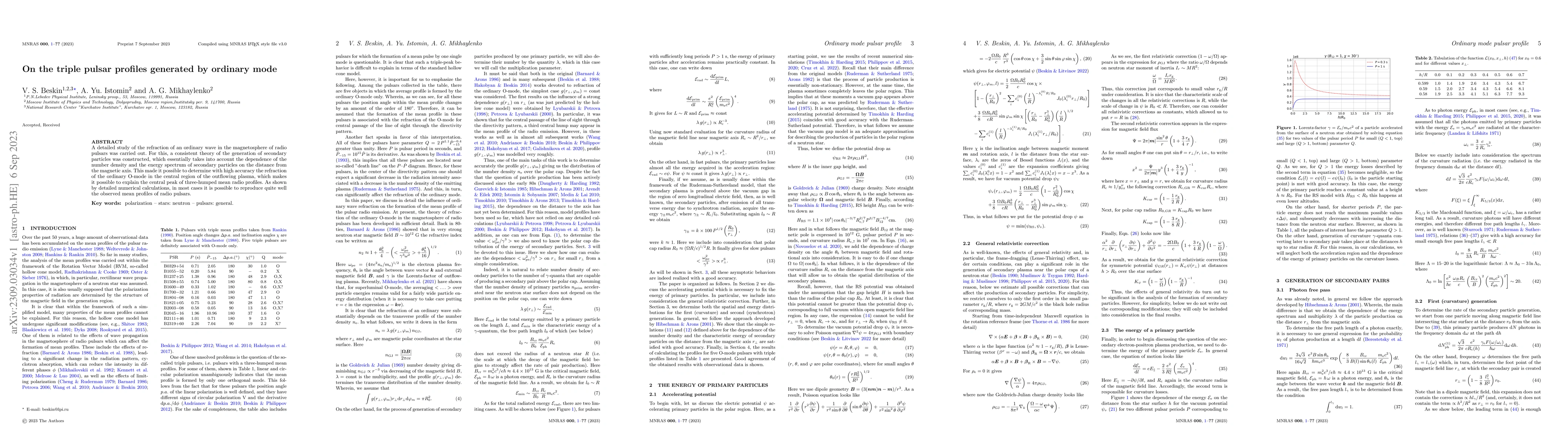 Thumbnail for On the triple pulsar profiles generated by ordinary mode