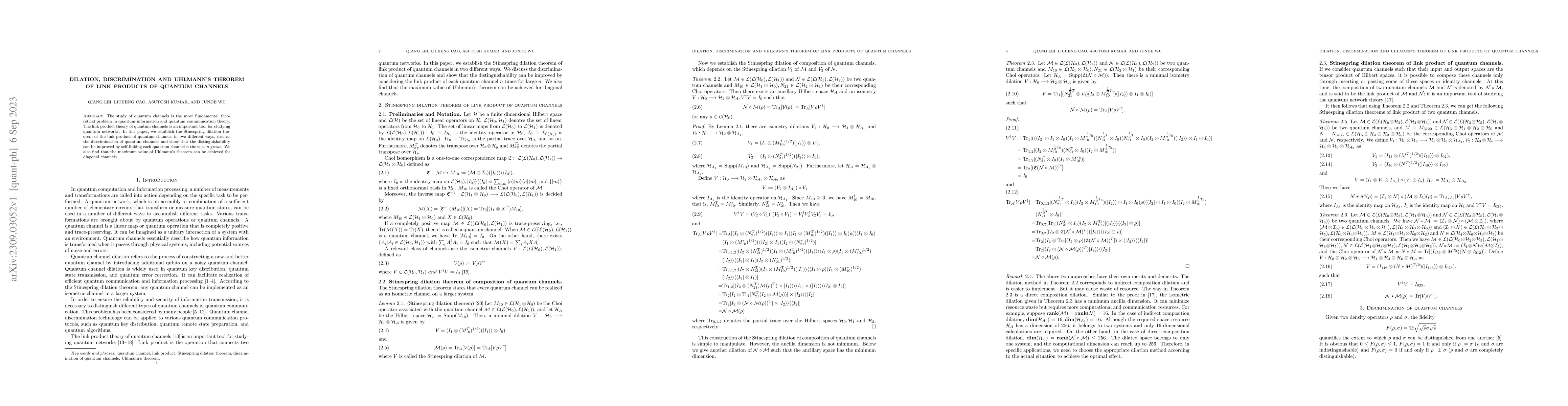 Thumbnail for Dilation, Discrimination and Uhlmann's Theorem of Link Products of
  Quantum Channels