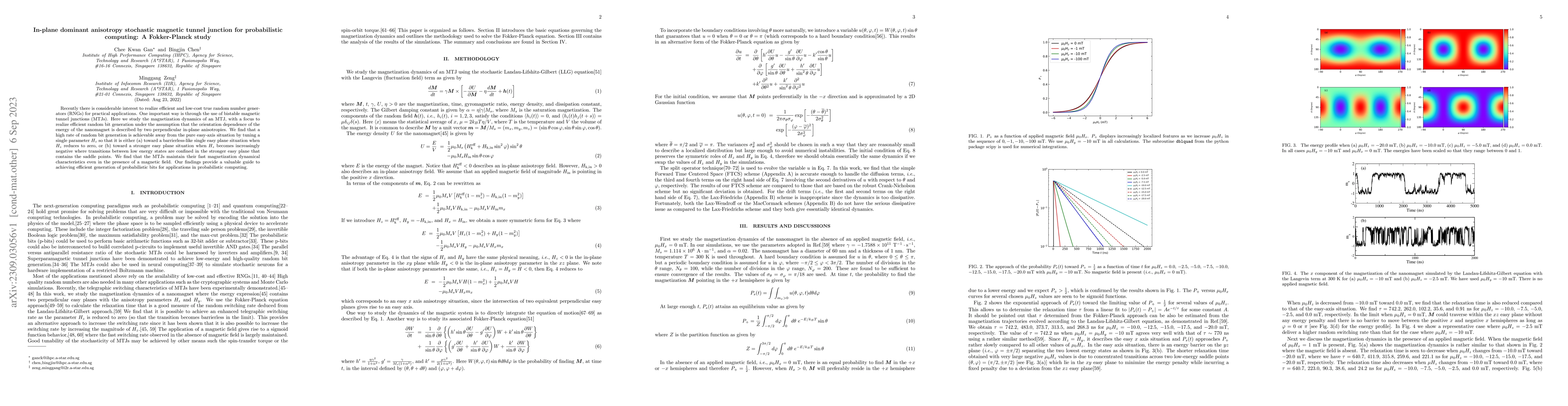 Thumbnail for In-plane dominant anisotropy stochastic magnetic tunnel junction for
  probabilistic computing: A Fokker-Planck study