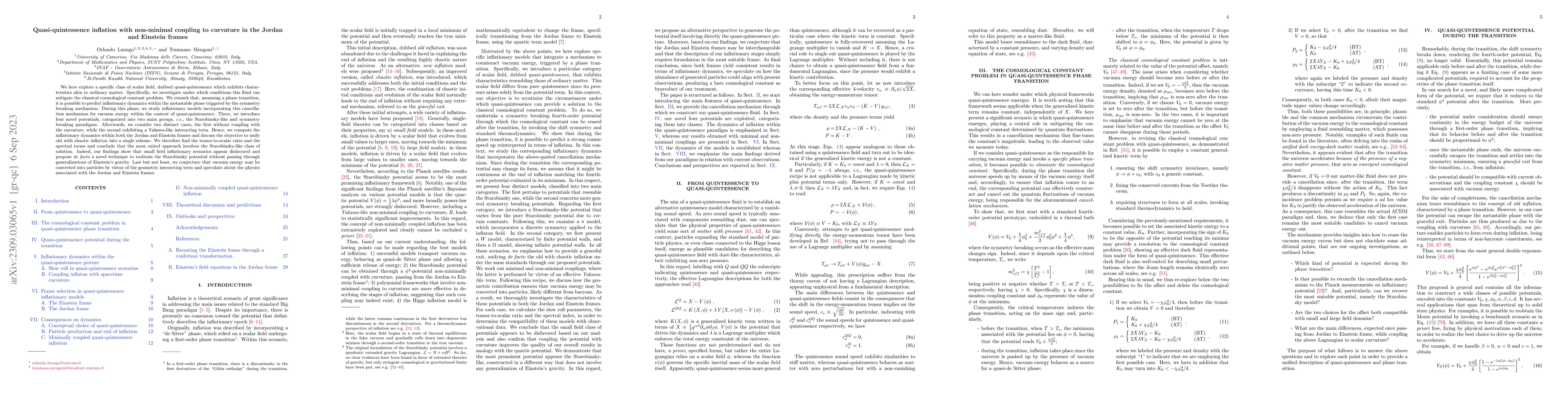 Thumbnail for Quasi-quintessence inflation with non-minimal coupling to curvature in
  the Jordan and Einstein frames