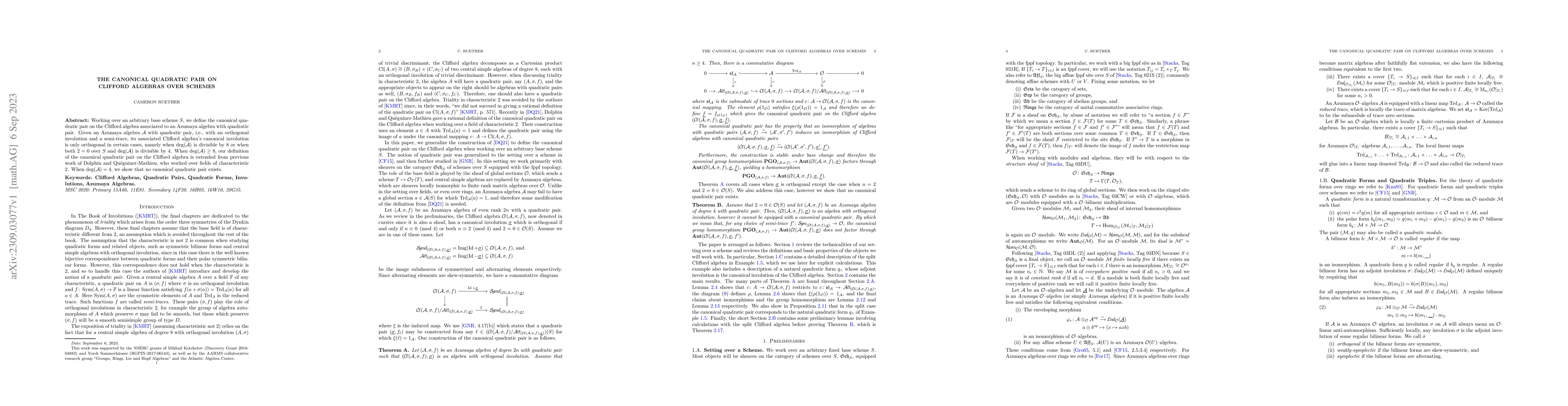 Thumbnail for The Canonical Quadratic Pair on Clifford Algebras over Schemes