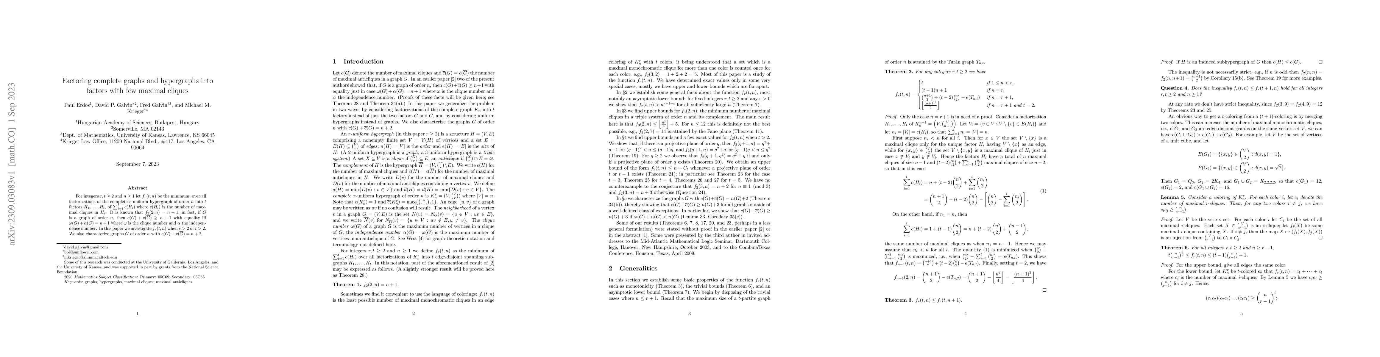 Thumbnail for Factoring complete graphs and hypergraphs into factors with few maximal
  cliques