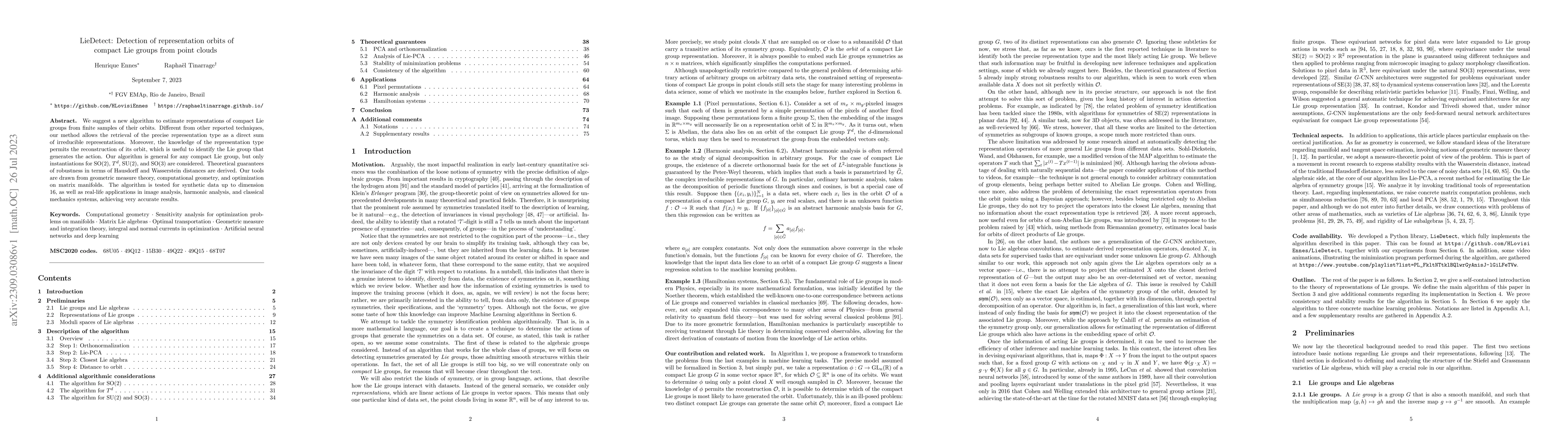 Thumbnail for LieDetect: Detection of representation orbits of compact Lie groups from
  point clouds
