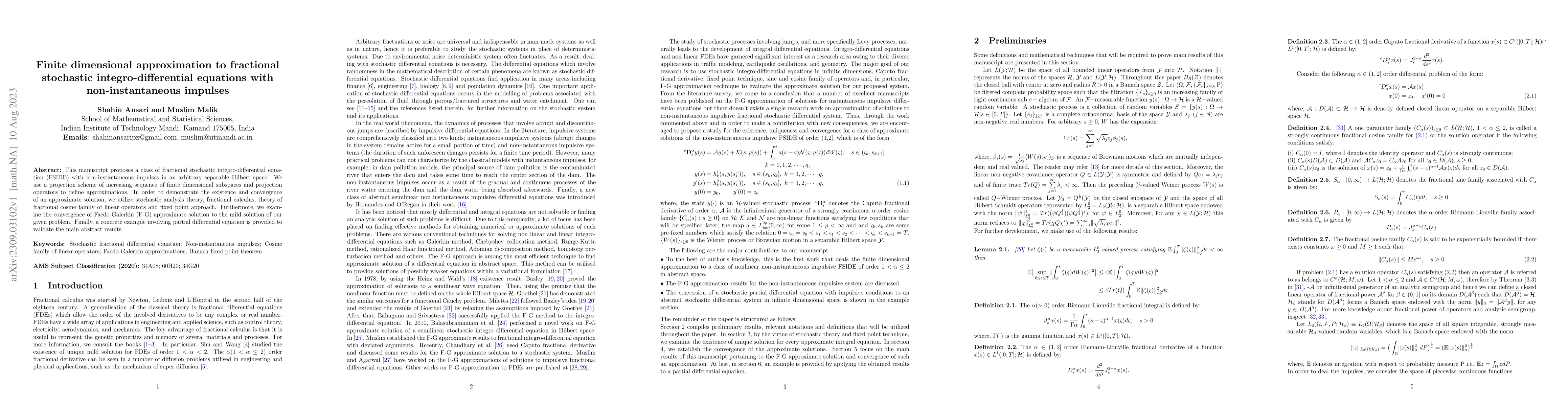 Thumbnail for Finite dimensional approximation to fractional stochastic
  integro-differential equations with non-instantaneous impulses