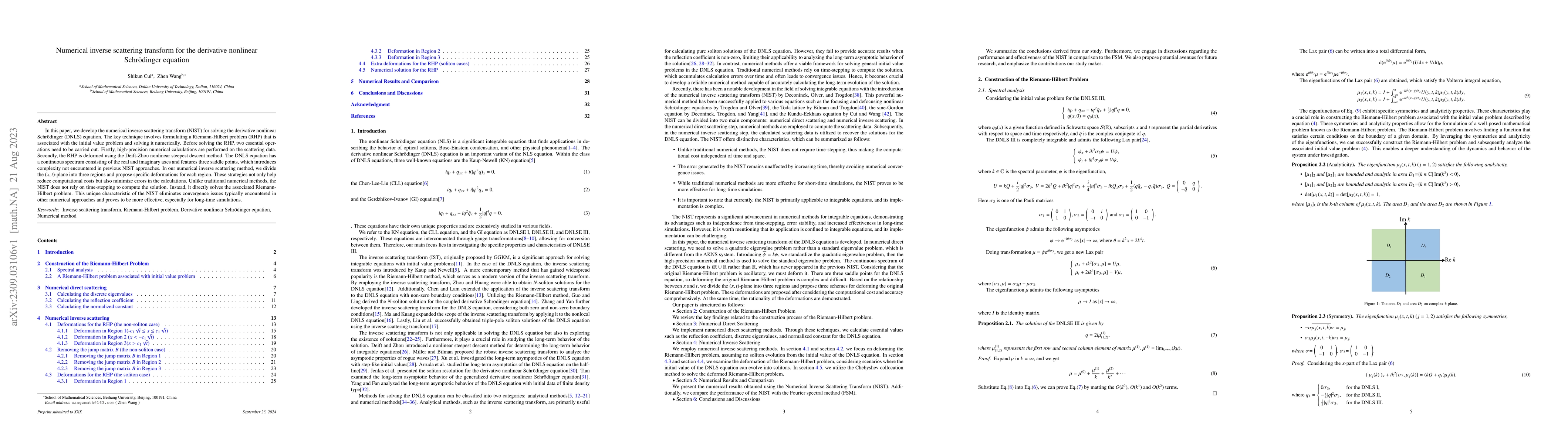 Thumbnail for Numerical inverse scattering transform for the derivative nonlinear
  Schrodinger equation
