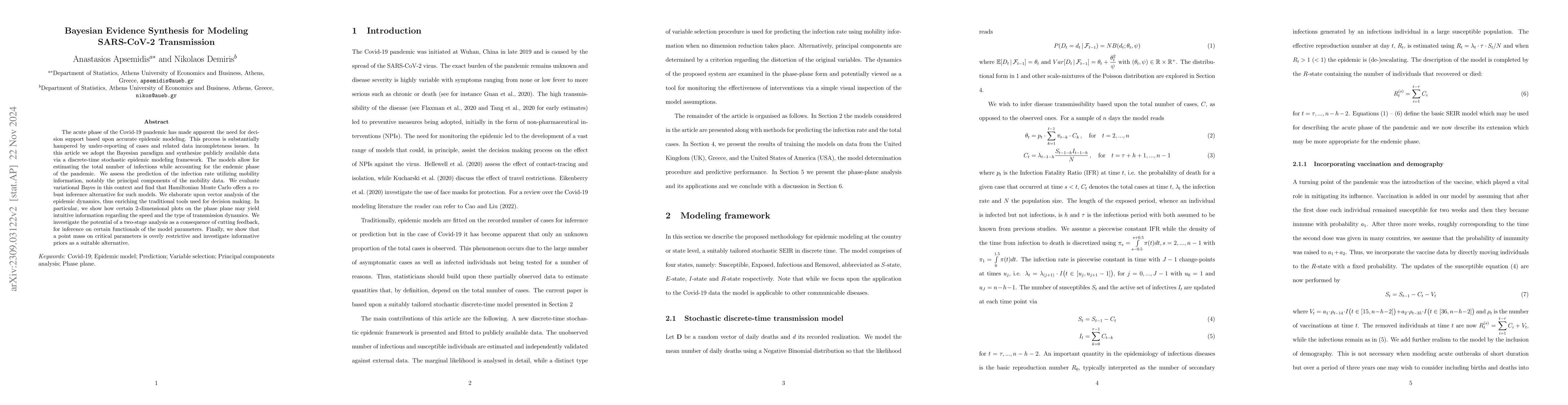Thumbnail for Bayesian Evidence Synthesis for Modeling SARS-CoV-2 Transmission