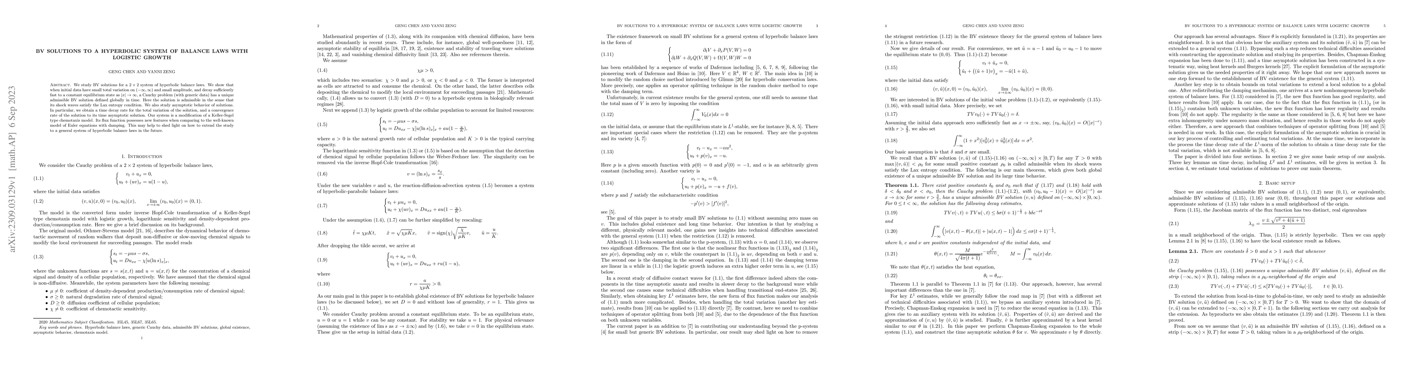 Thumbnail for BV solutions to a hyperbolic system of balance laws with logistic growth