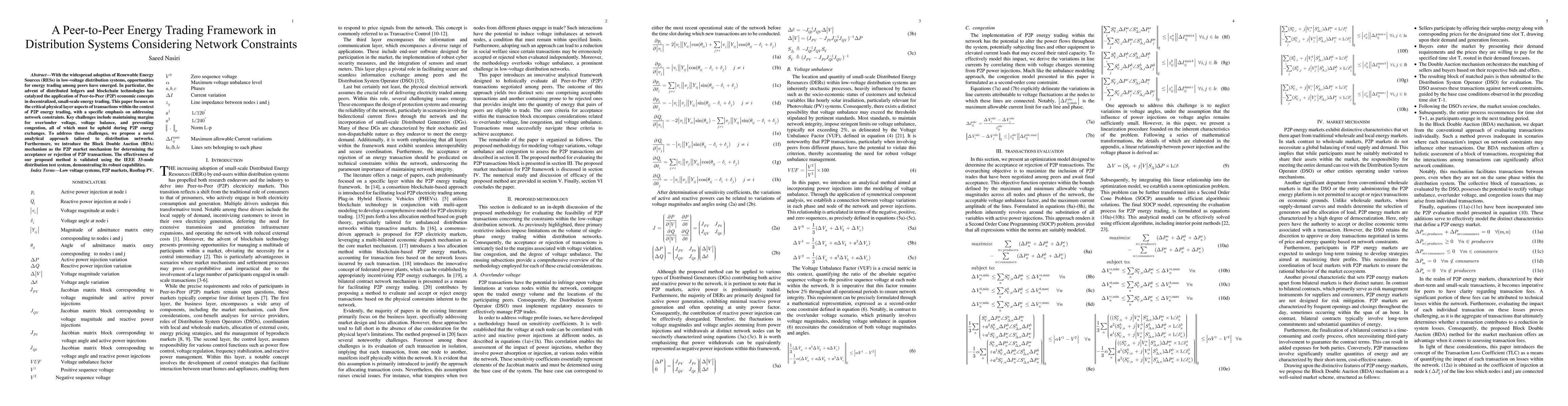 Thumbnail for A Peer-to-Peer Energy Trading Framework in Distribution Systems
  Considering Network Constraints
