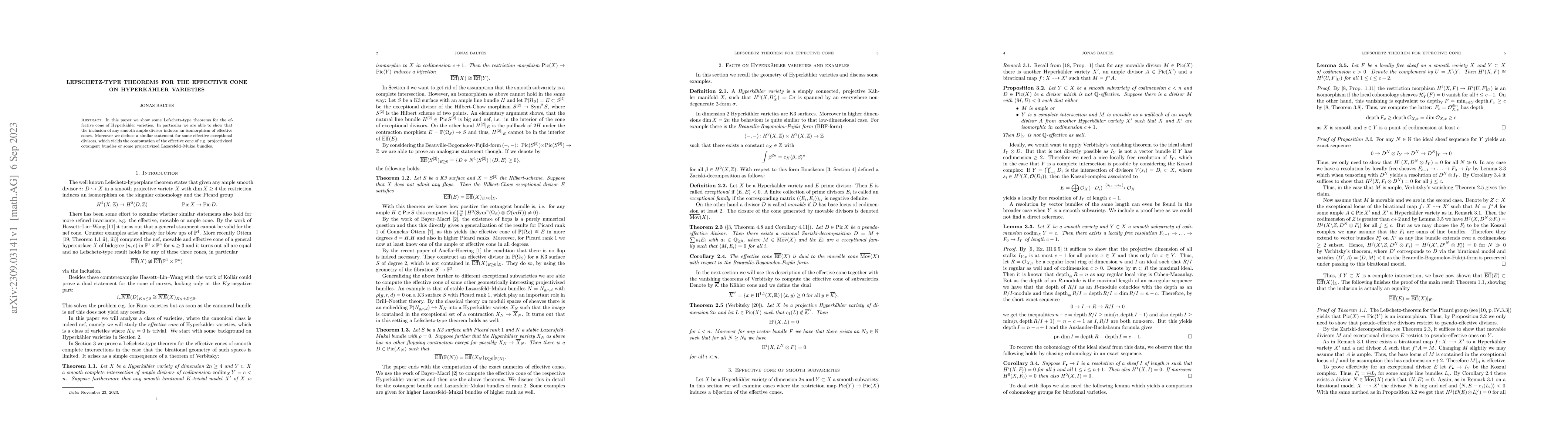 Thumbnail for Lefschetz-type theorems for the effective cone on Hyperk\"ahler
  varieties