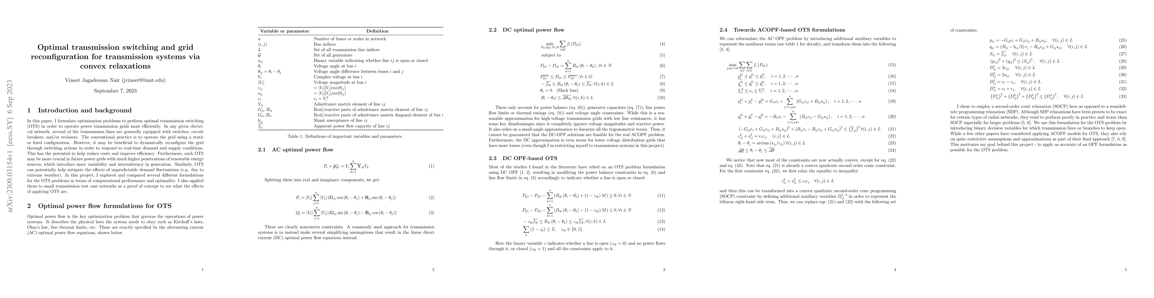 Thumbnail for Optimal transmission switching and grid reconfiguration for transmission
  systems via convex relaxations