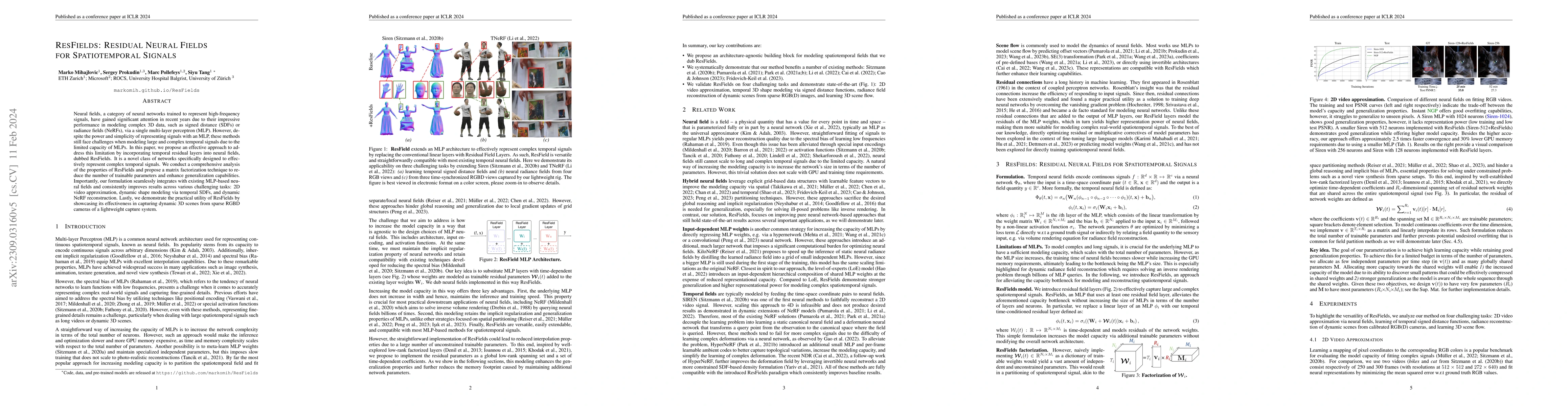 Thumbnail for ResFields: Residual Neural Fields for Spatiotemporal Signals
