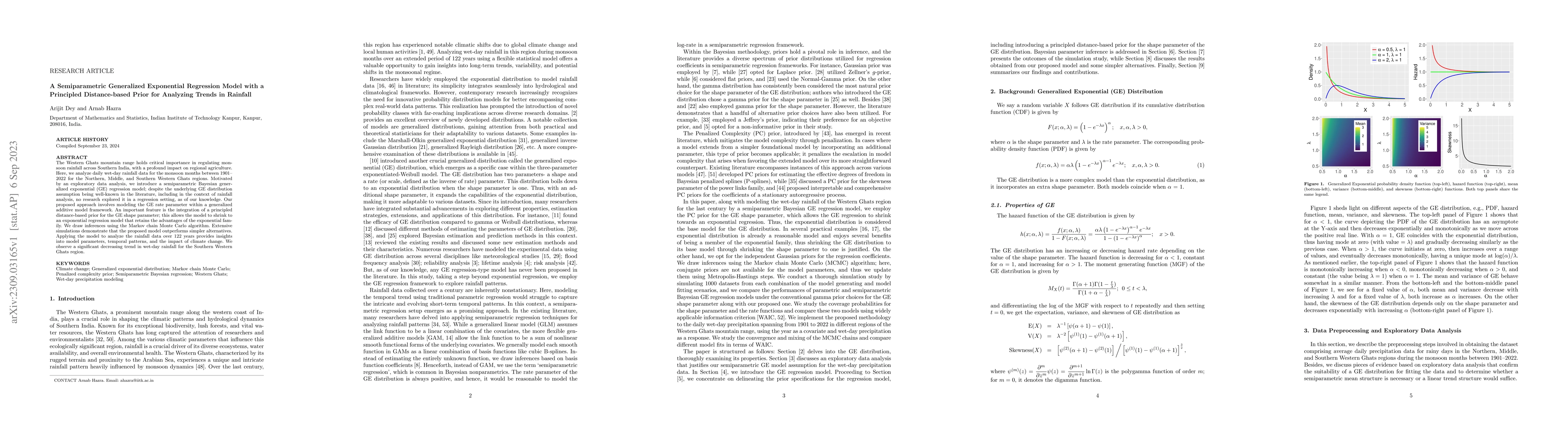 Thumbnail for A Semiparametric Generalized Exponential Regression Model with a
  Principled Distance-based Prior for Analyzing Trends in Rainfall