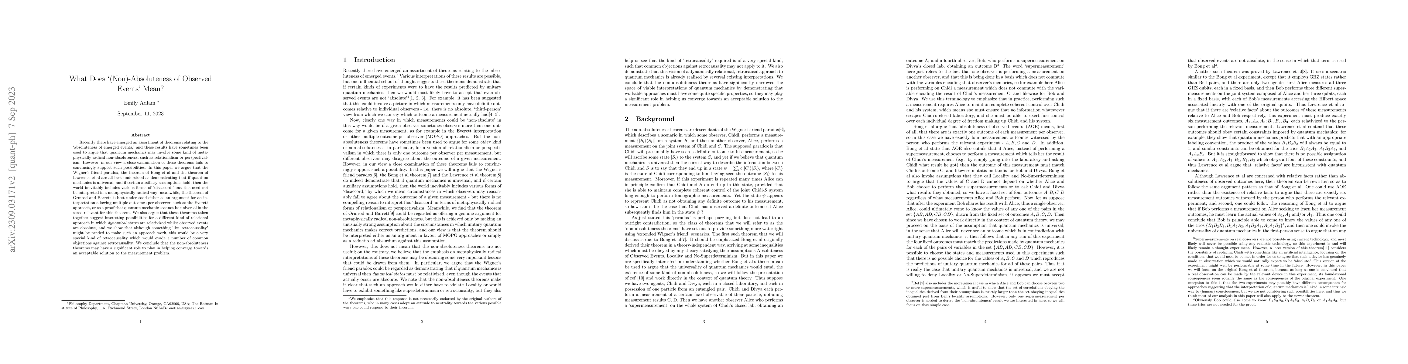 Thumbnail for What Does '(Non)-Absoluteness of Observed Events' Mean?