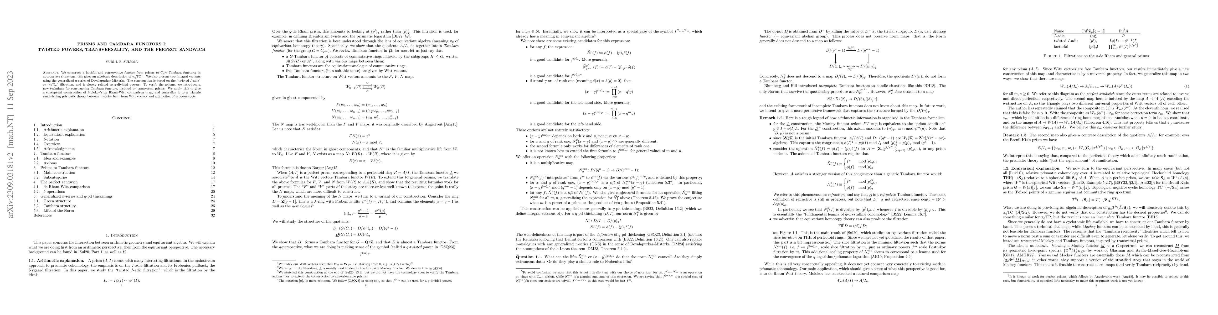 Thumbnail for Prisms and Tambara functors I: Twisted powers, transversality, and the
  perfect sandwich