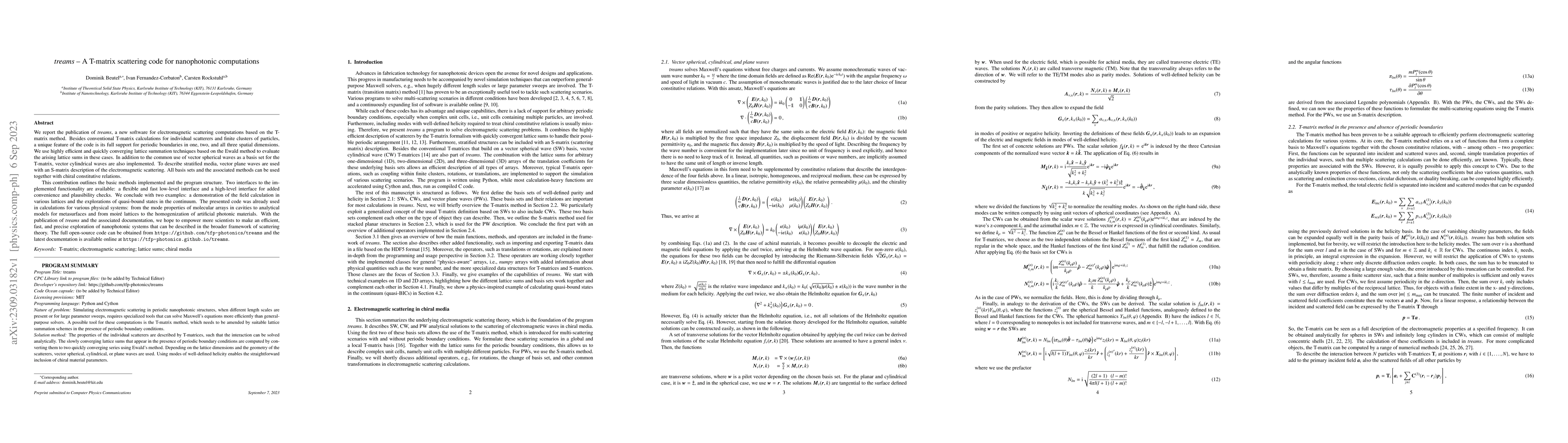 Thumbnail for treams -- A T-matrix scattering code for nanophotonic computations