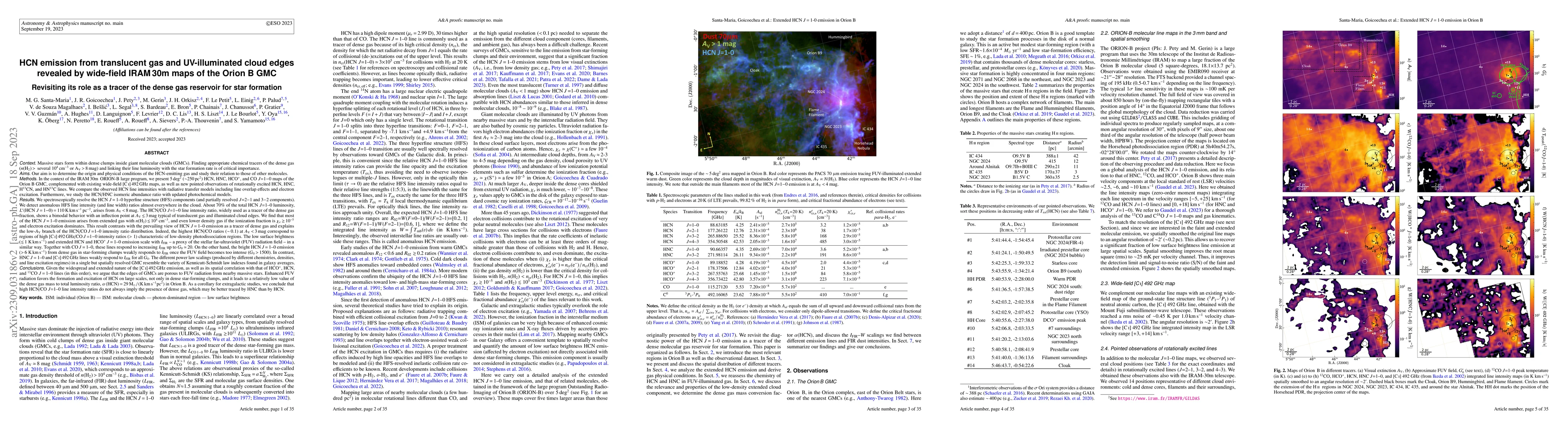 Thumbnail for HCN emission from translucent gas and UV-illuminated cloud edges
  revealed by wide-field IRAM 30m maps of Orion B GMC: Revisiting its role as
  tracer of the dense gas reservoir for star formation