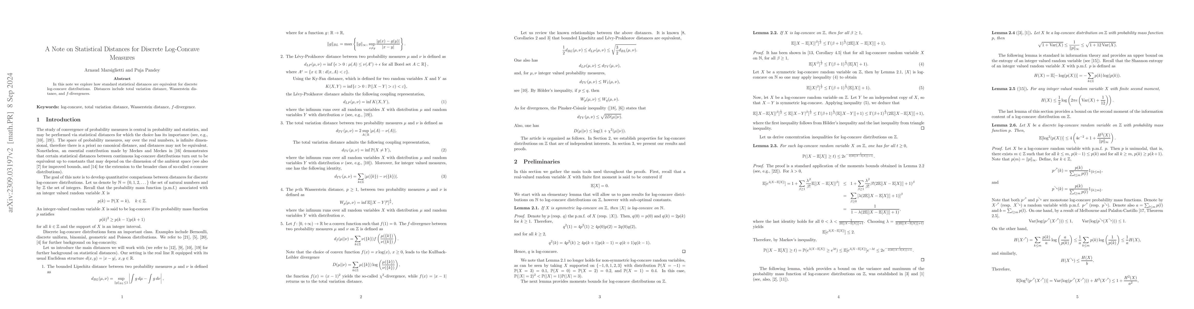Thumbnail for A Note on Statistical Distances for Discrete Log-Concave Measures