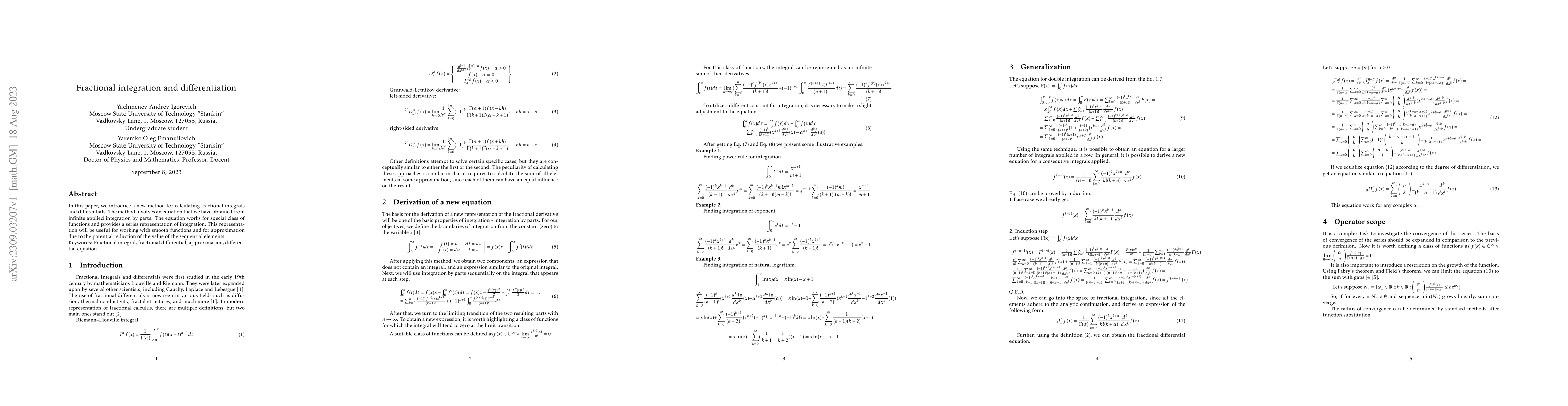 Thumbnail for Fractional integration and differentiation