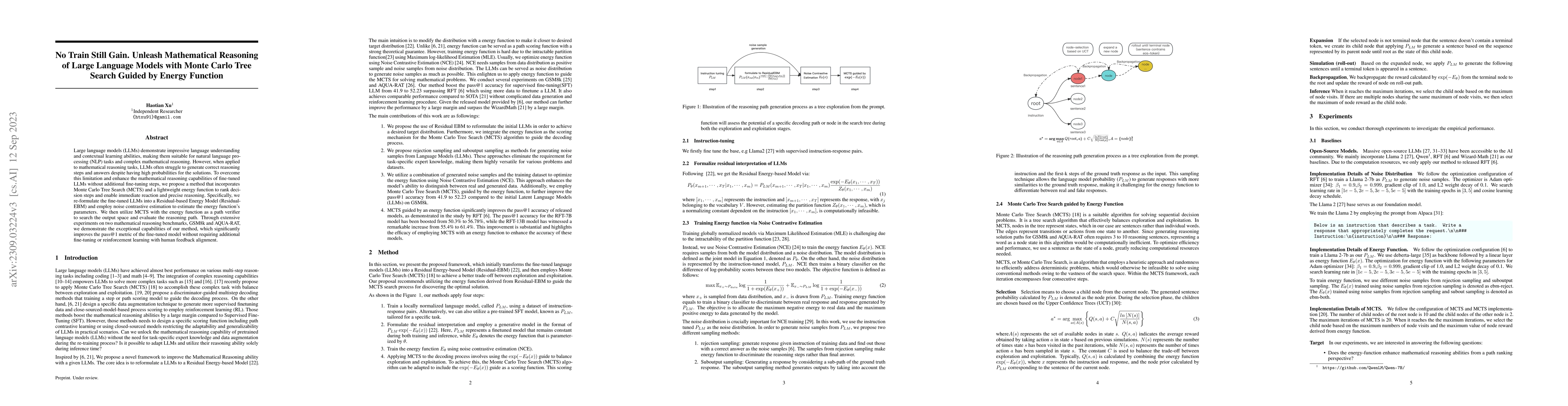 Thumbnail for No Train Still Gain. Unleash Mathematical Reasoning of Large Language
  Models with Monte Carlo Tree Search Guided by Energy Function