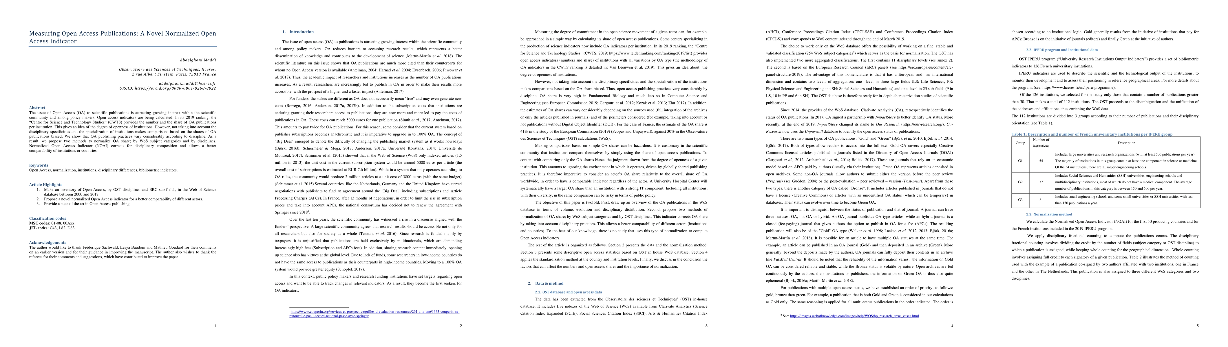 Thumbnail for Measuring open access publications: a novel normalized open access
  indicator