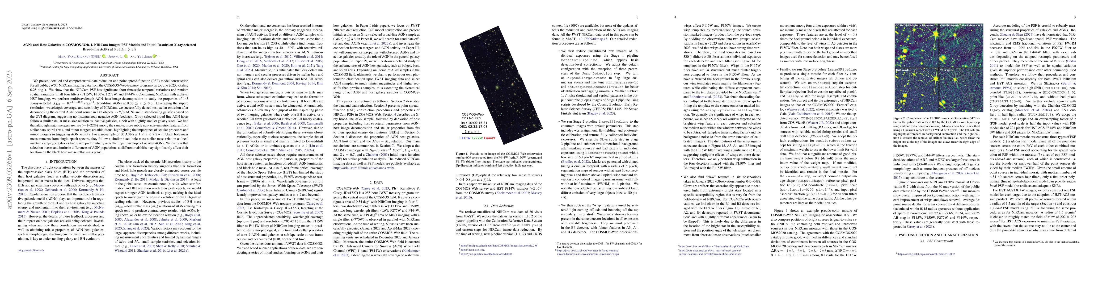 Thumbnail for AGNs and Host Galaxies in COSMOS-Web. I. NIRCam Images, PSF Models and
  Initial Results on X-ray-selected Broad-line AGNs at $0.35\lesssim z \lesssim
  3.5$