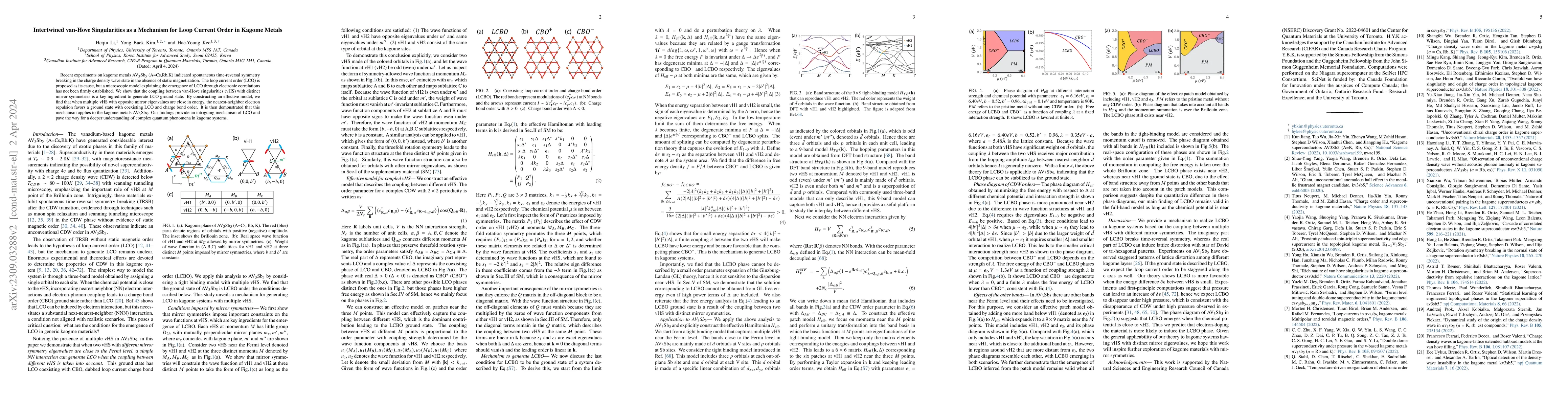 Thumbnail for Intertwined van-Hove Singularities as a Mechanism for Loop Current Order
  in Kagome Metals
