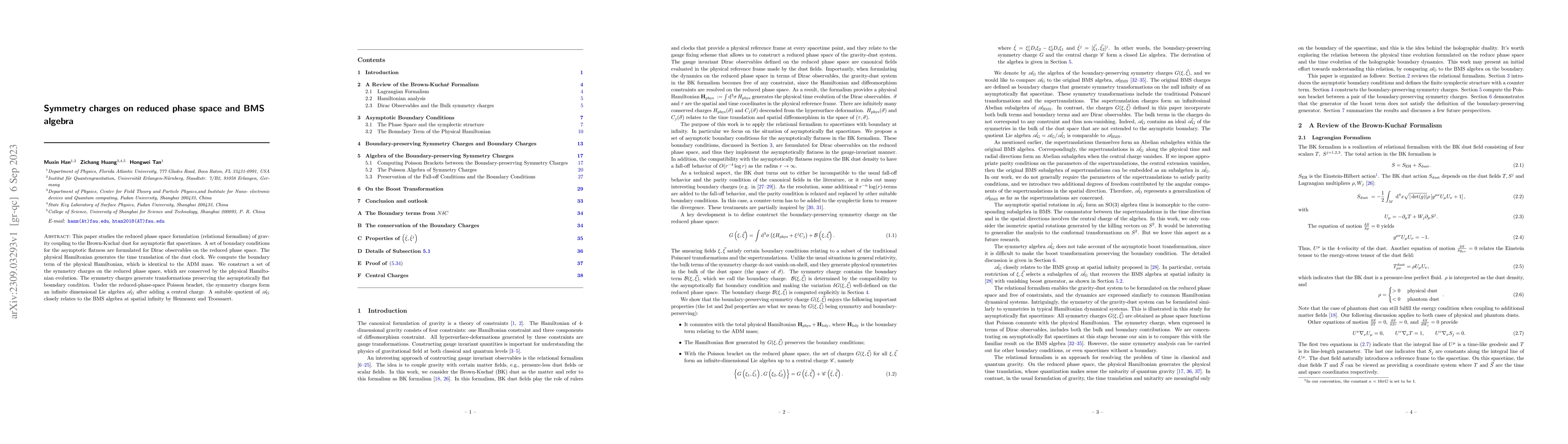 Thumbnail for Symmetry charges on reduced phase space and BMS algebra