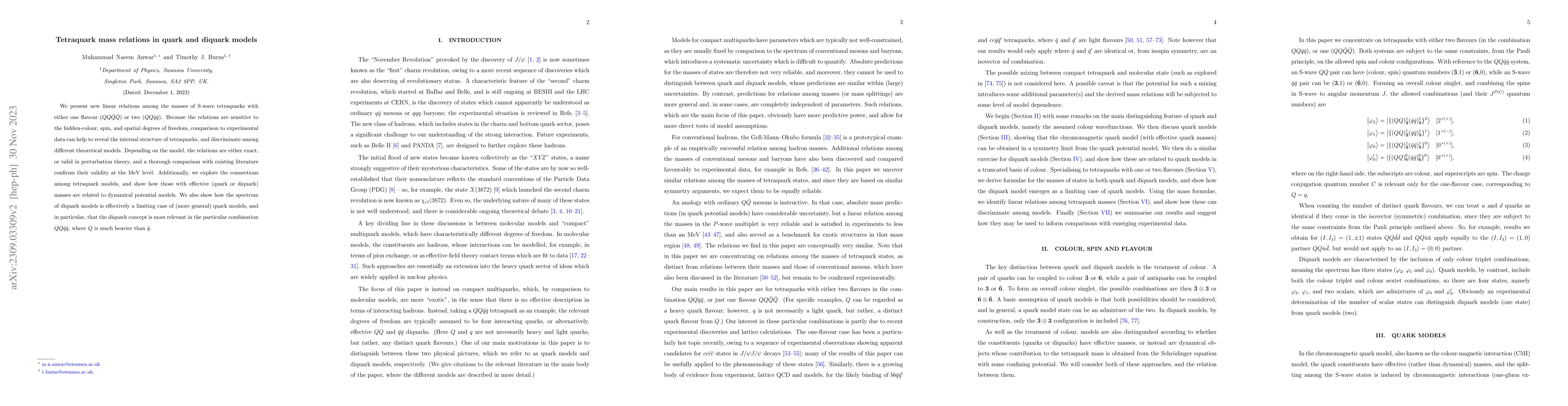 Thumbnail for Tetraquark mass relations in quark and diquark models