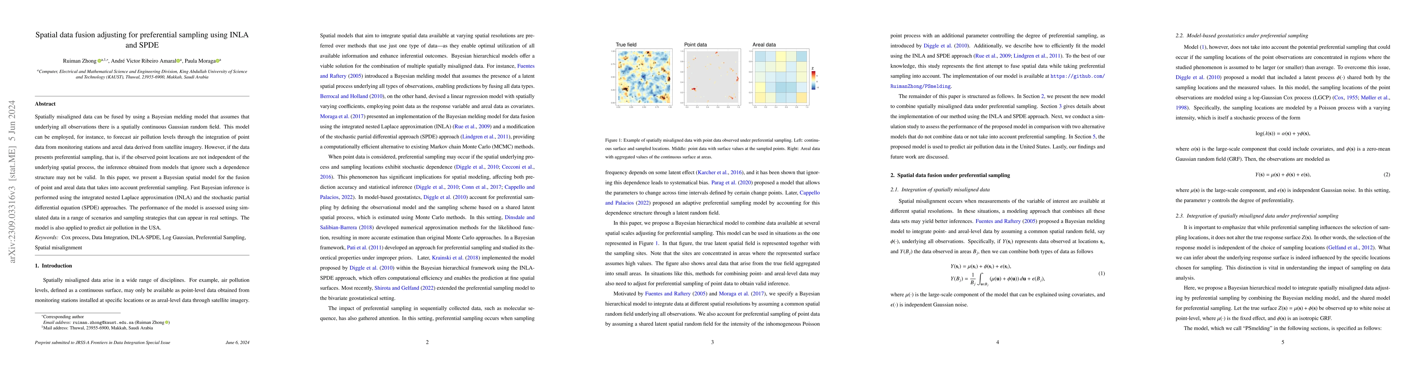 Thumbnail for Spatial data fusion adjusting for preferential sampling using INLA and
  SPDE