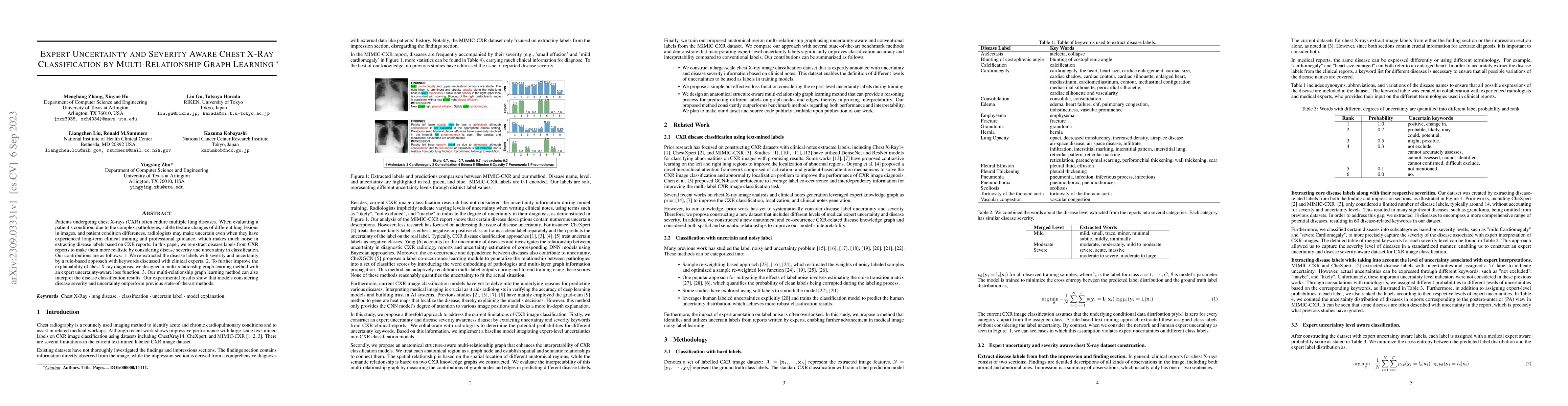 Thumbnail for Expert Uncertainty and Severity Aware Chest X-Ray Classification by
  Multi-Relationship Graph Learning