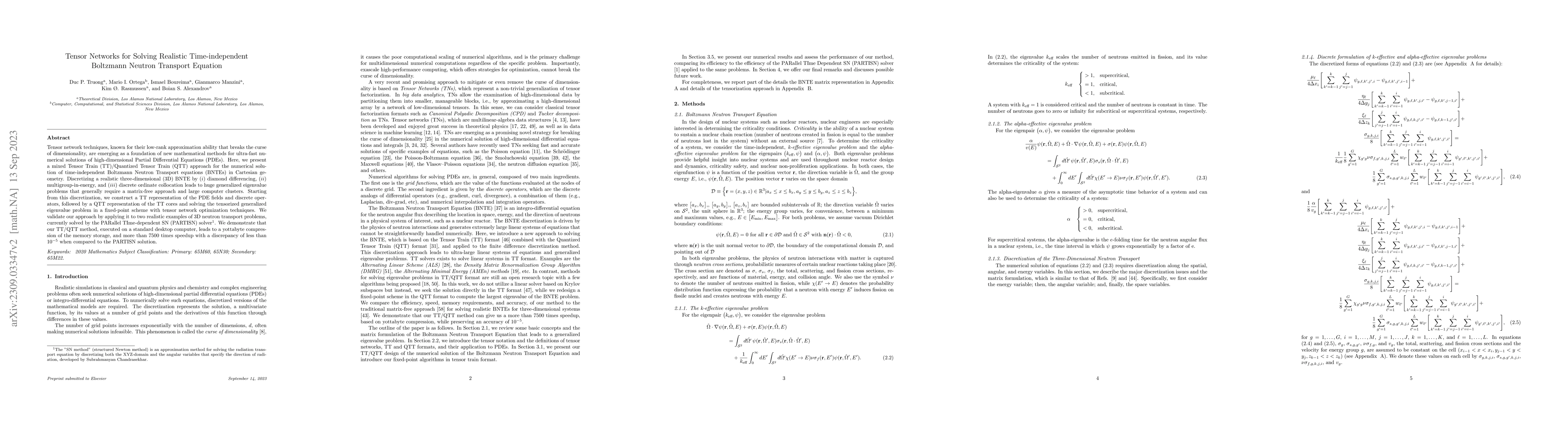 Thumbnail for Tensor Networks for Solving Realistic Time-independent Boltzmann Neutron
  Transport Equation