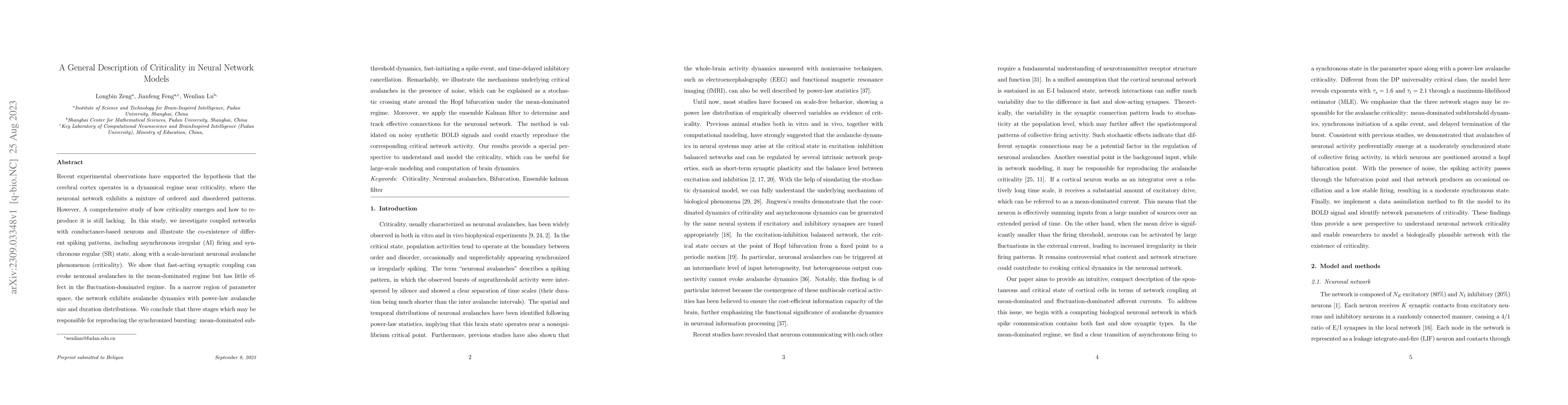 Thumbnail for A General Description of Criticality in Neural Network Models