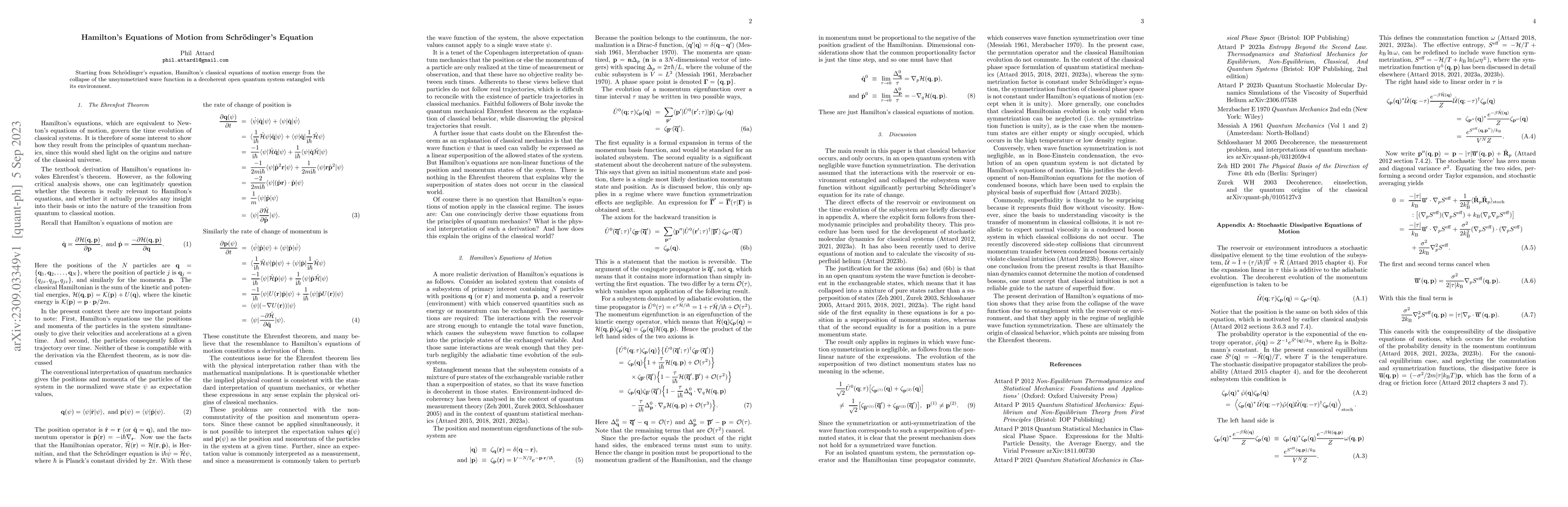 Thumbnail for Hamilton's Equations of Motion from Schr\"odinger's Equation