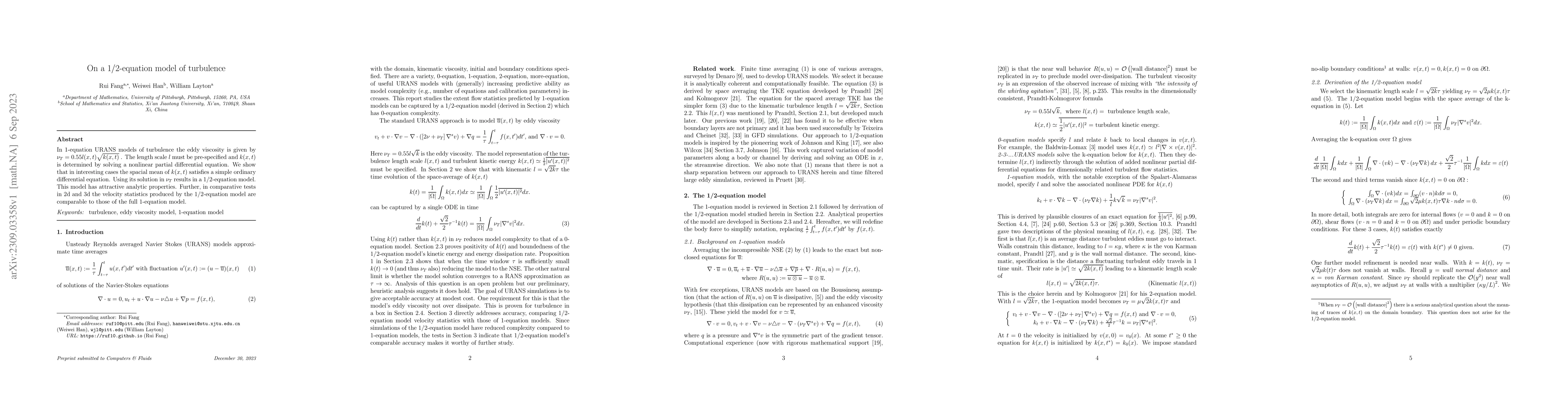 Thumbnail for On a 1/2-equation model of turbulence