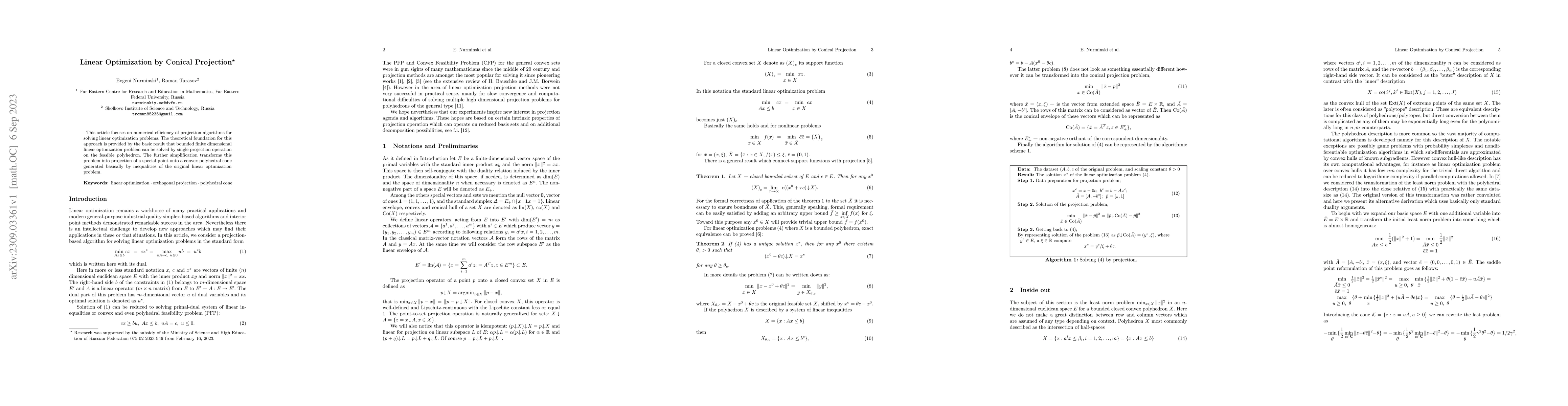 Thumbnail for Linear Optimization by Conical Projection